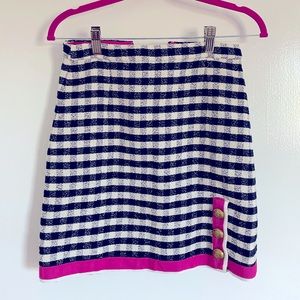 J. Crew Navy and White Striped Mini Skirt with Pink Trim